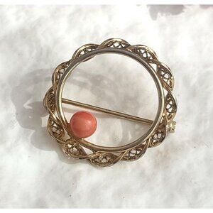 Faux Pearl Gold Toned Swirly Scalloped Edge Vintage Brooch Pin